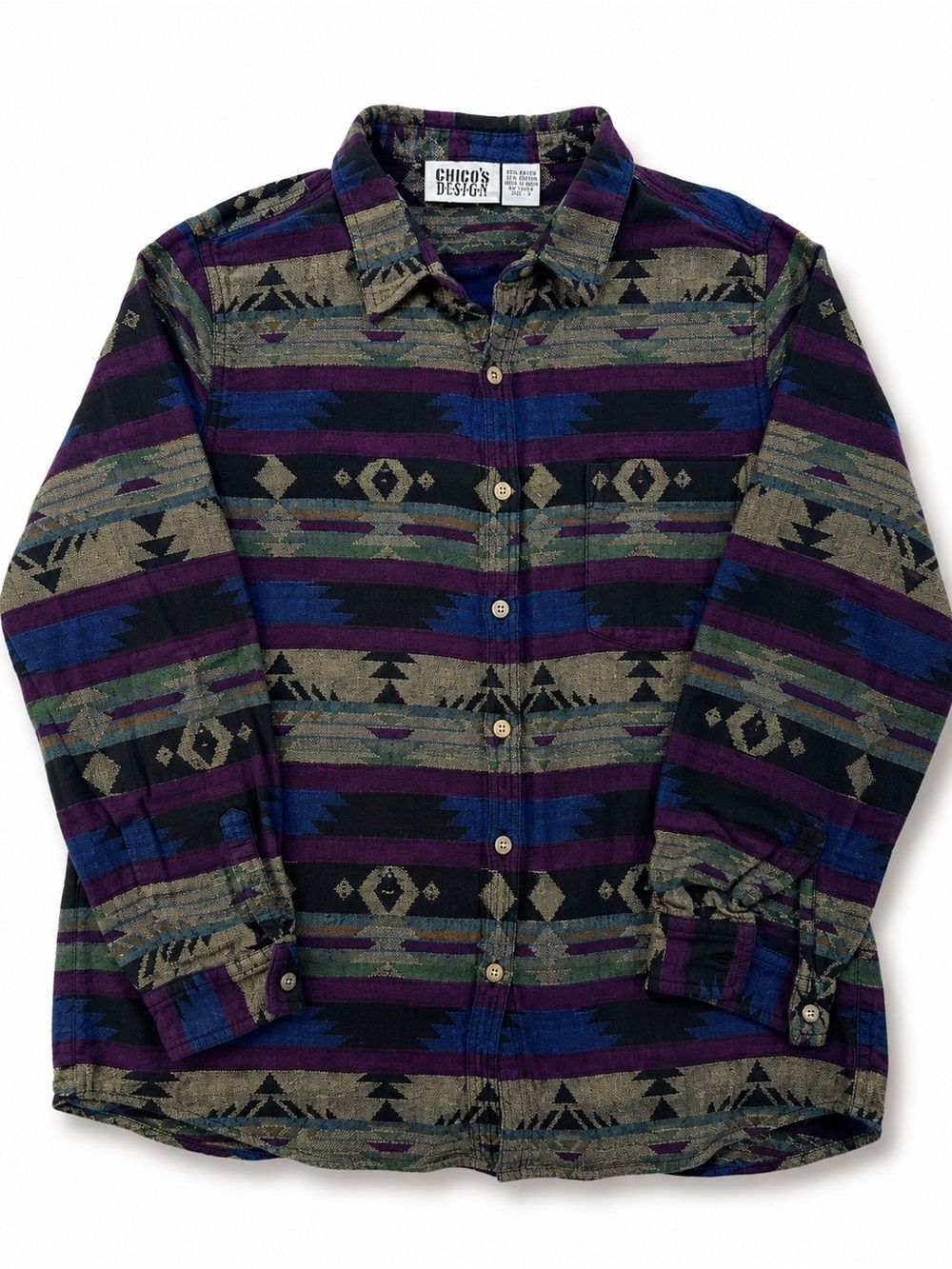 Chico's Button-Down Aztec Stripe Shirt in Purple and Blue